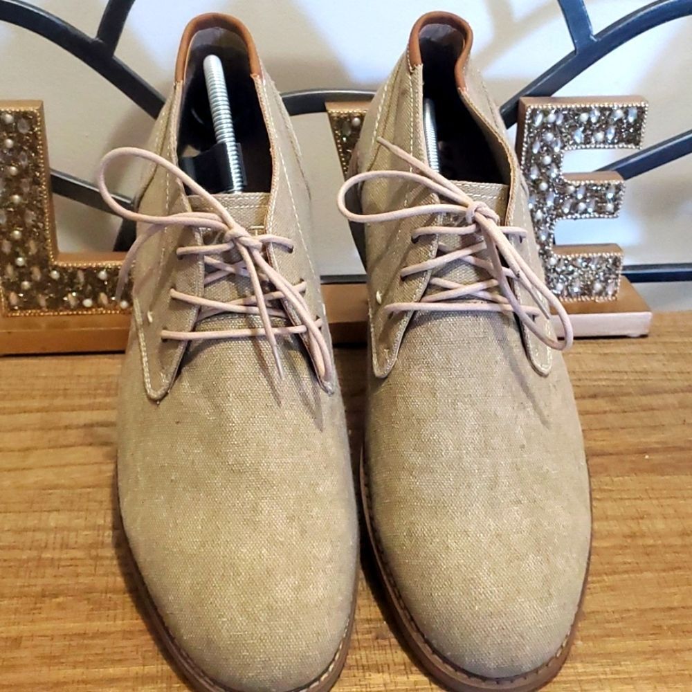 IZOD Memory Foam Incent Tan Oxford Canvas Casual Shoe Booties Size 13 Cap Toe - Picture 2 of 10